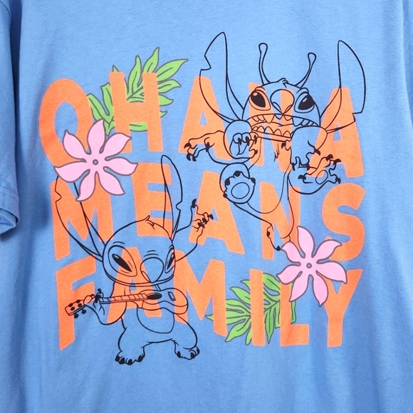Disney Lilo & Stitch "OHANA MEANS FAMILY" Graphic Blue T-Shirt Size XL - Picture 4 of 8